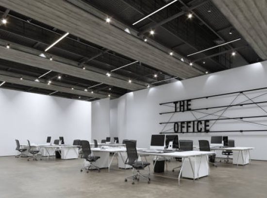 3D interior of bright open office interior space. Render of concept design